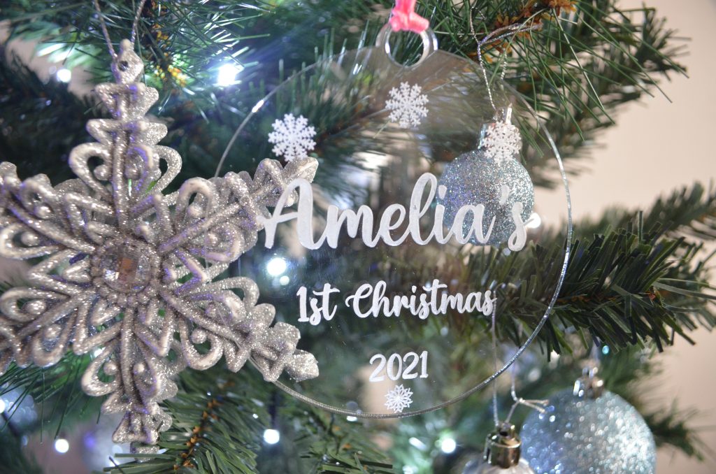 Baby's First Christmas Bauble | Round or Star Shape | Personalised Acrylic Tree Decoration