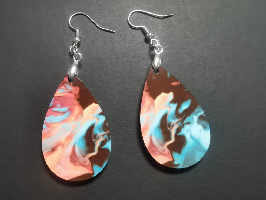 Printed wooden drop earrings